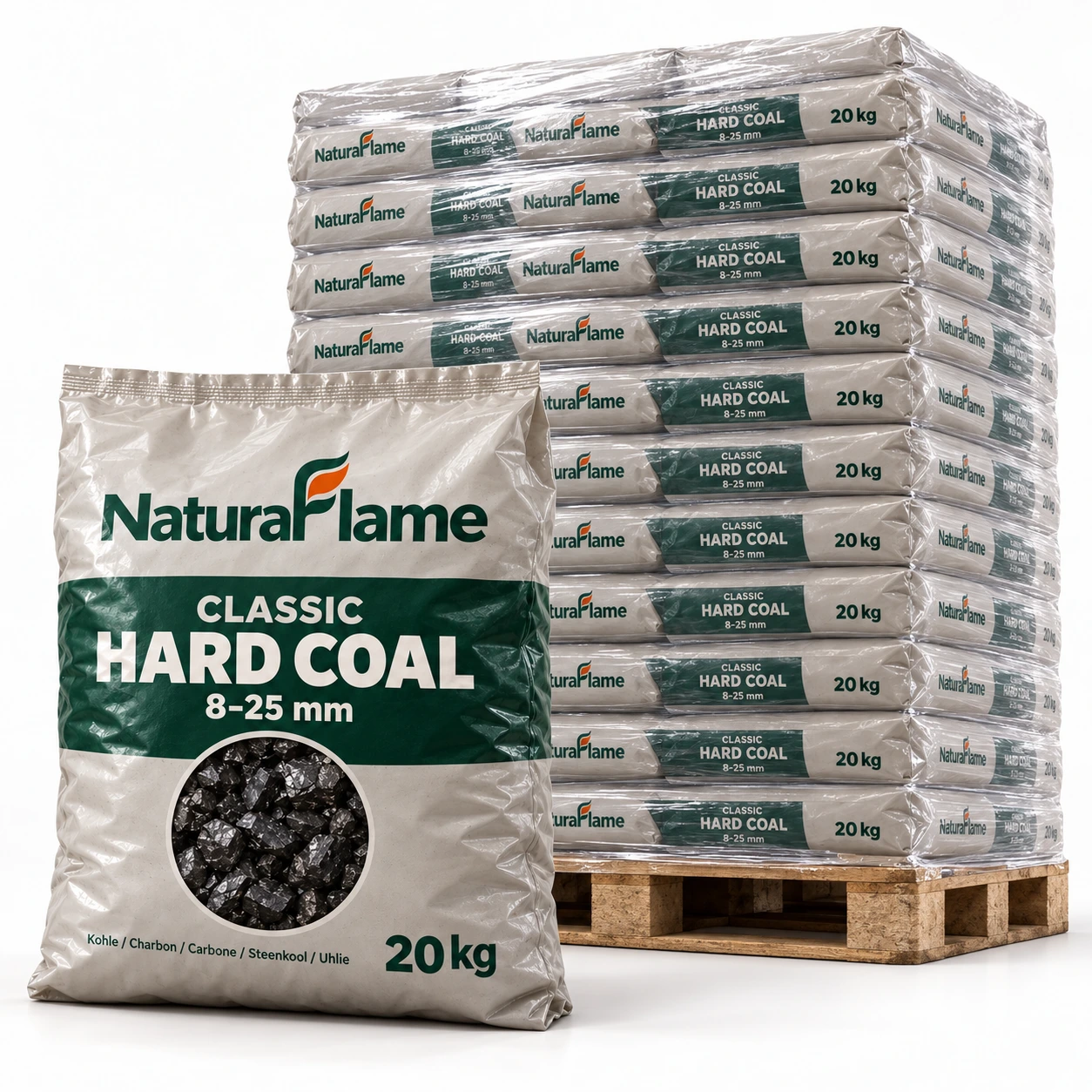 NaturaFlame Classic — Čierne uhlie 8-25 mm — 1000 kg