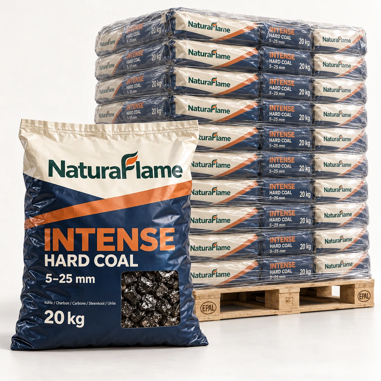 NaturaFlame Intense — Čierne uhlie 5-25 mm — 1000 kg